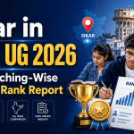 Student checking NEET UG 2026 Sikar coaching-wise results on a laptop with All India Rank, cutoff, and NEET 2027 preparation icons on a blue educational blog banner.
